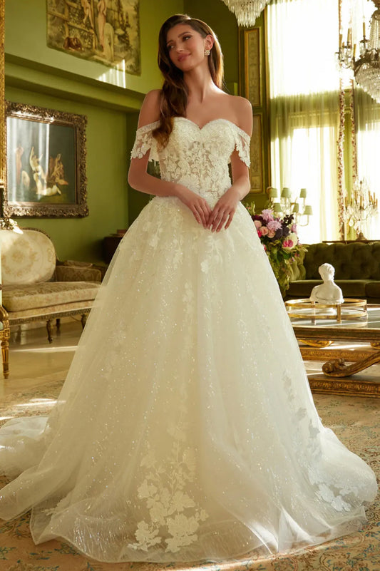 Decorated with beads, sequins and floral embroidery. GL3602 GLS BY GLORIA