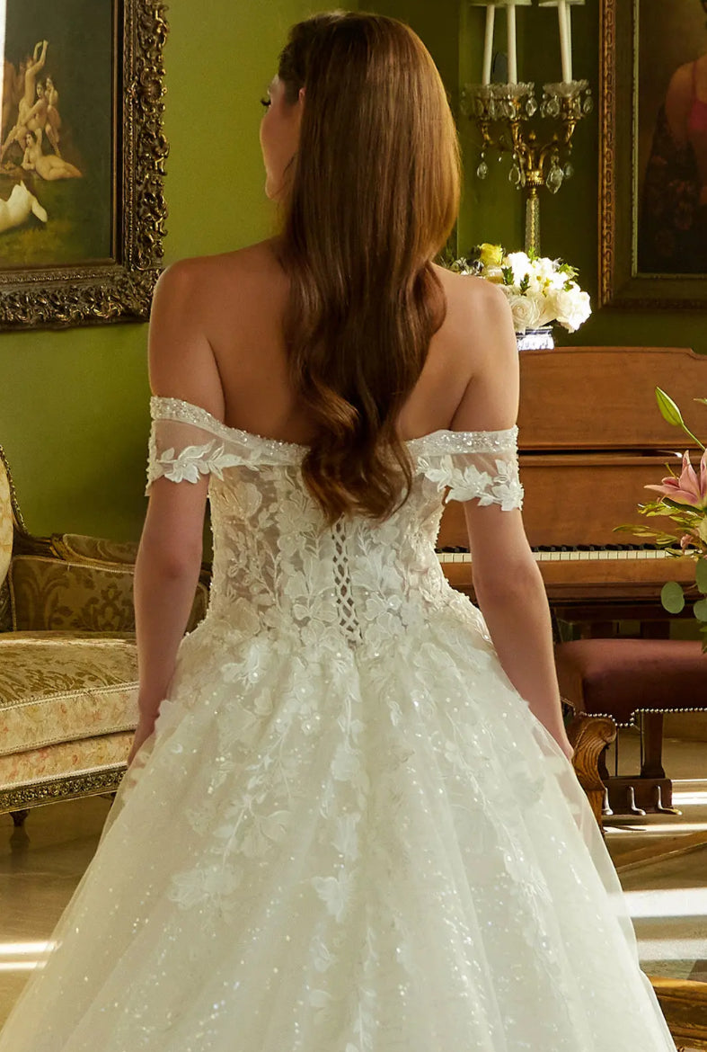 Decorated with beads, sequins and floral embroidery. GL3602 GLS BY GLORIA