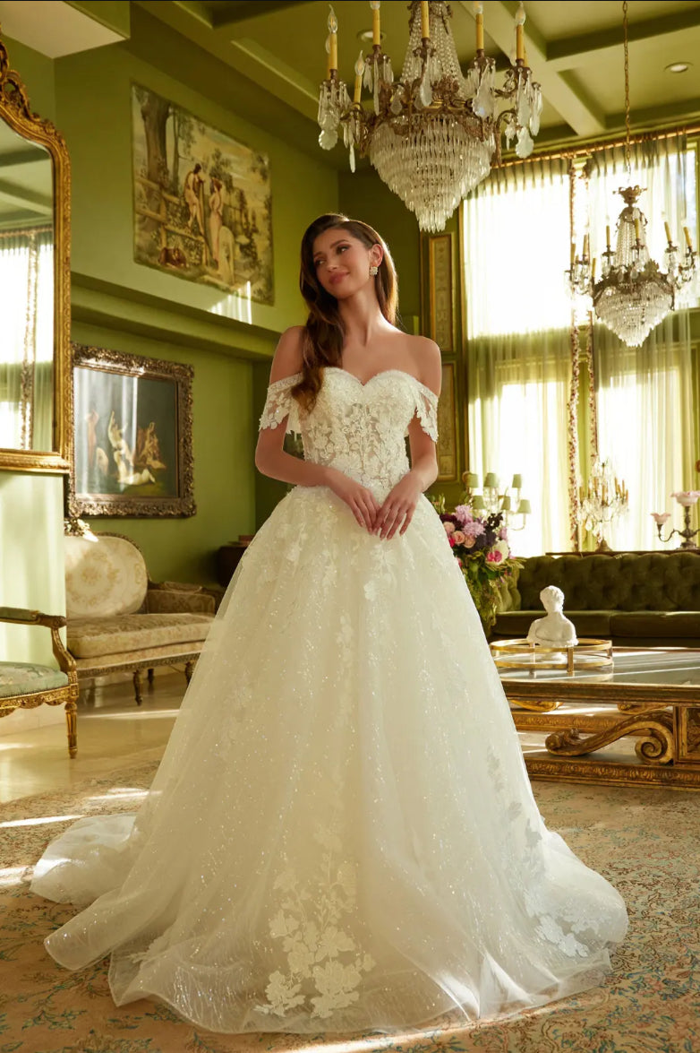 Decorated with beads, sequins and floral embroidery. GL3602 GLS BY GLORIA