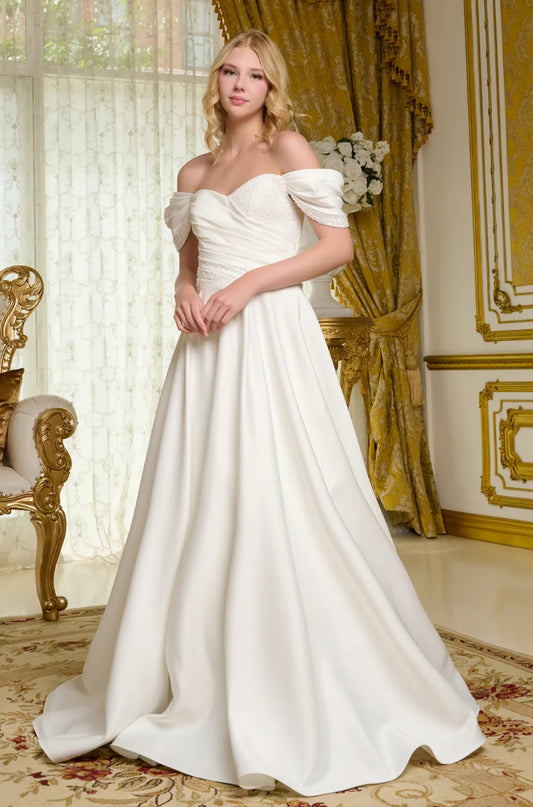This satin wedding gown embraces a minimalist aesthetic. GL3655 GLS BY GLORIA