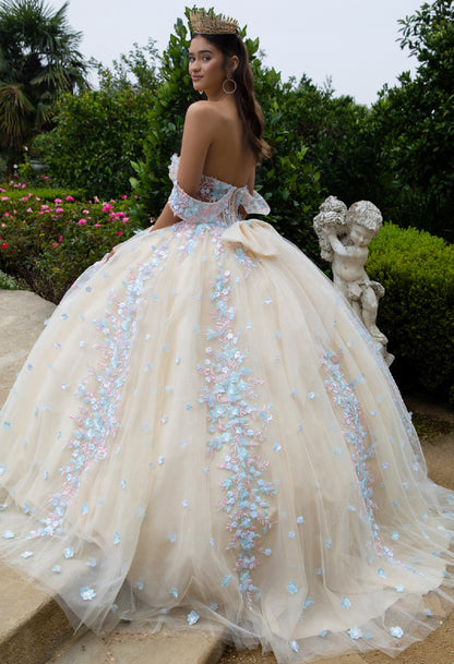 3D Floral Applique Embellished Sweetheart Sheer Bodice Quinceanera Dress. GL3504 GLS BY GLORIA