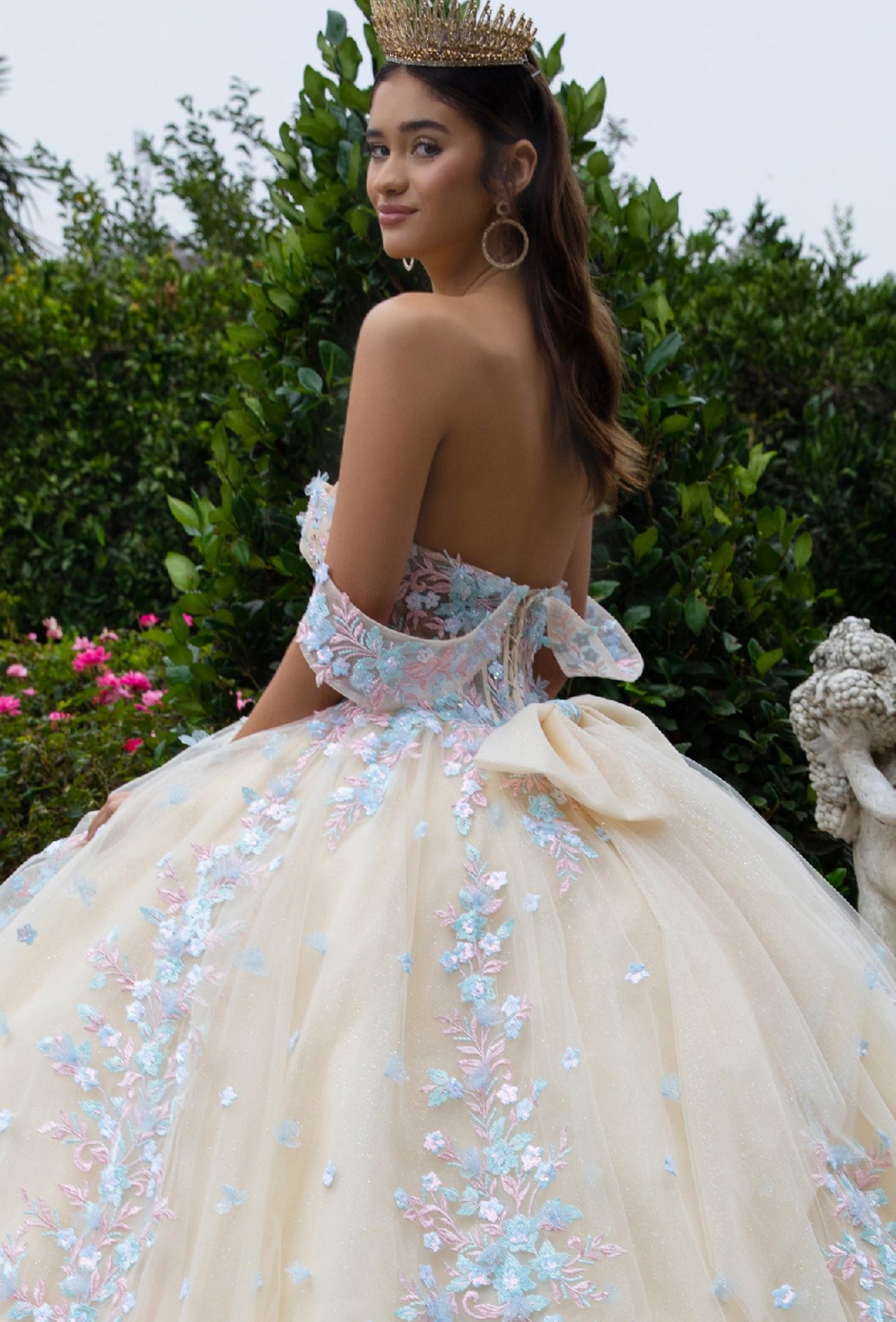 3D Floral Applique Embellished Sweetheart Sheer Bodice Quinceanera Dress. GL3504 GLS BY GLORIA