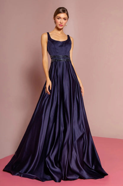Scoop-Neck Satin A-Line Dress with Sheer Back Gorgeous A-line dress. GL2531 GLS BY ELIZABETH K