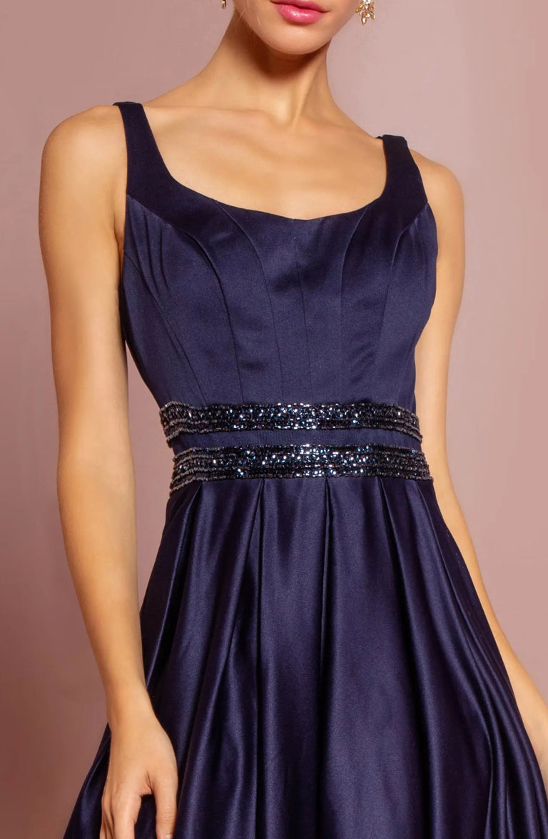 Scoop-Neck Satin A-Line Dress with Sheer Back Gorgeous A-line dress. GL2531 GLS BY ELIZABETH K