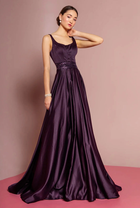 Scoop-Neck Satin A-Line Dress with Sheer Back Gorgeous A-line dress. GL2531 GLS BY ELIZABETH K