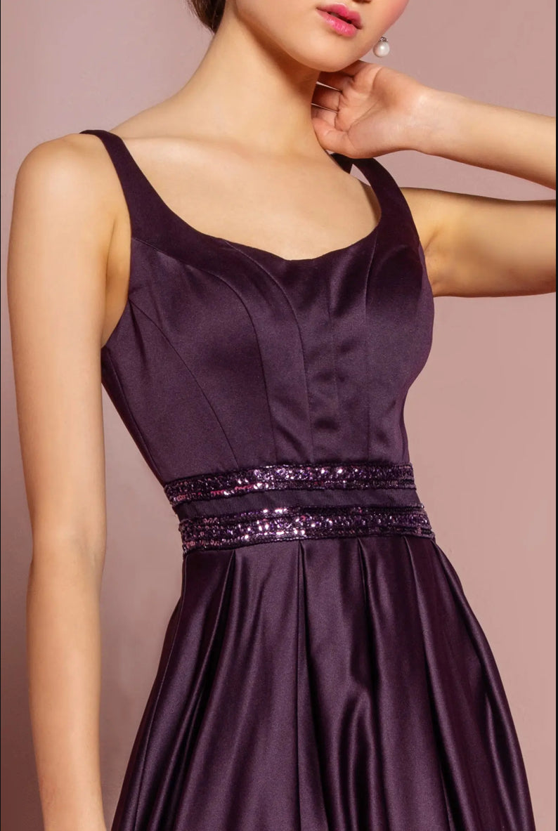 Scoop-Neck Satin A-Line Dress with Sheer Back Gorgeous A-line dress. GL2531 GLS BY ELIZABETH K