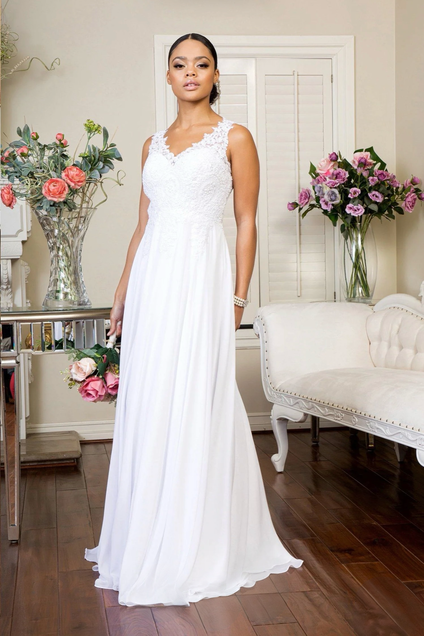 V-Neck Embroidered Chiffon Long Dress GL2311 GLS BY Elizabeth K