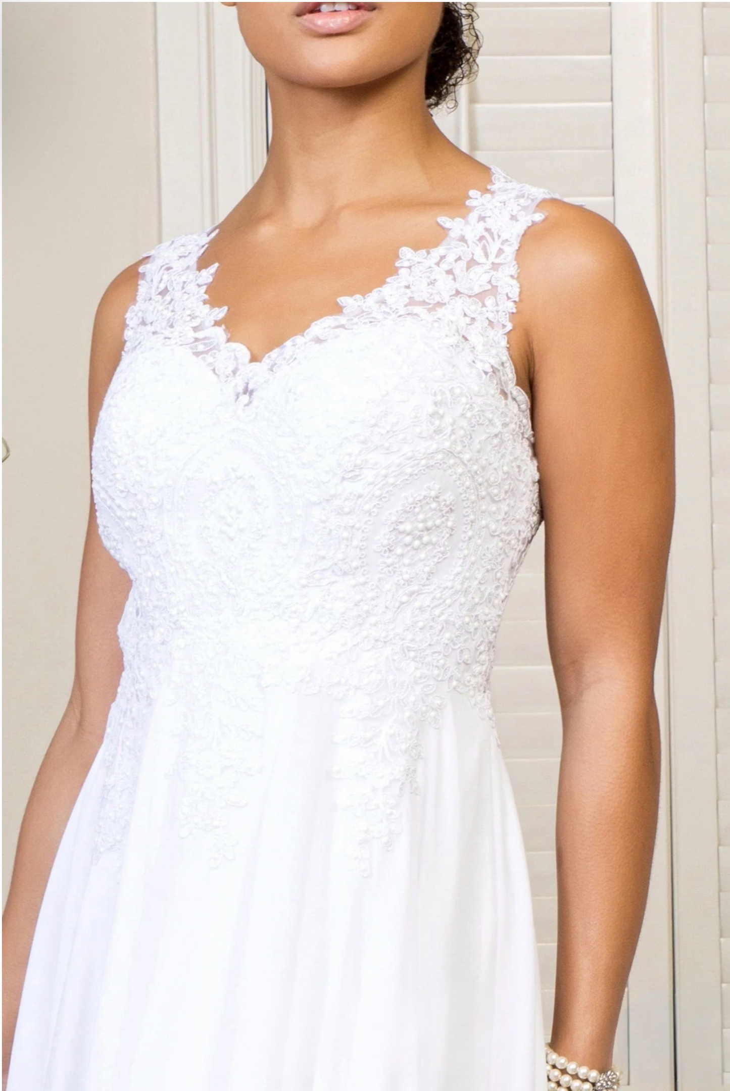 V-Neck Embroidered Chiffon Long Dress GL2311 GLS BY Elizabeth K