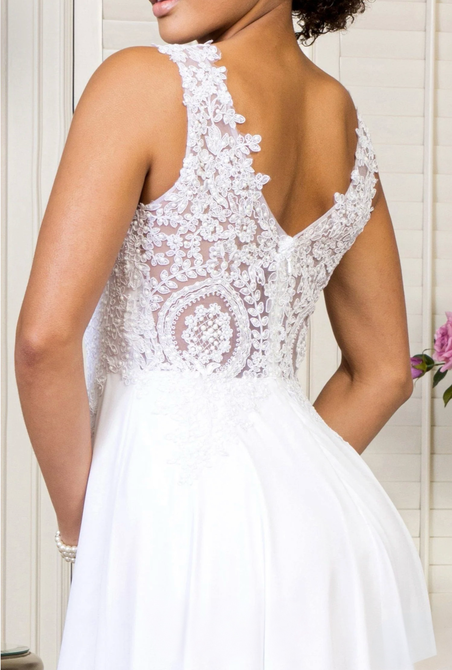 V-Neck Embroidered Chiffon Long Dress GL2311 GLS BY Elizabeth K
