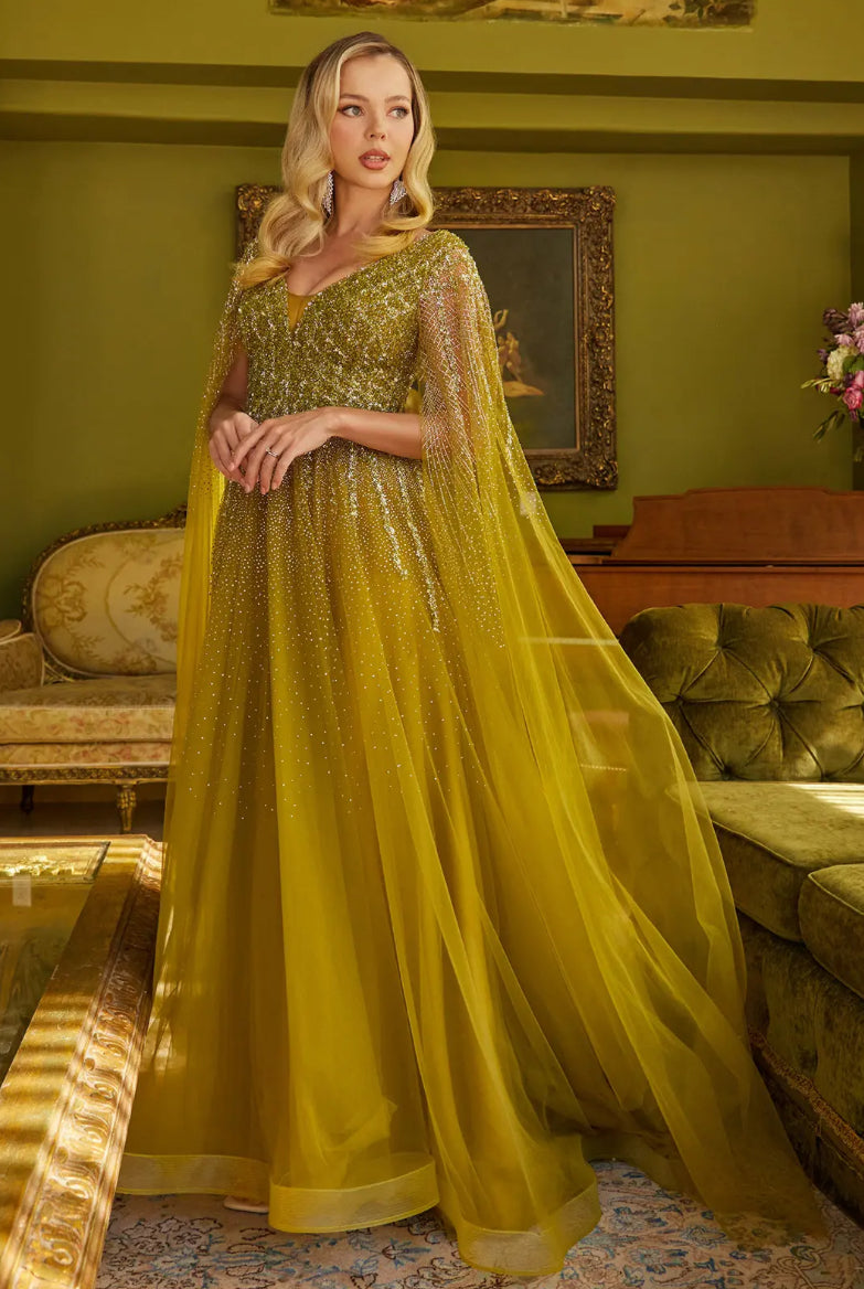 Feel glamorous in this bead, jewel, and sequin adorned dress. GL3606 GLS BY GLORIA