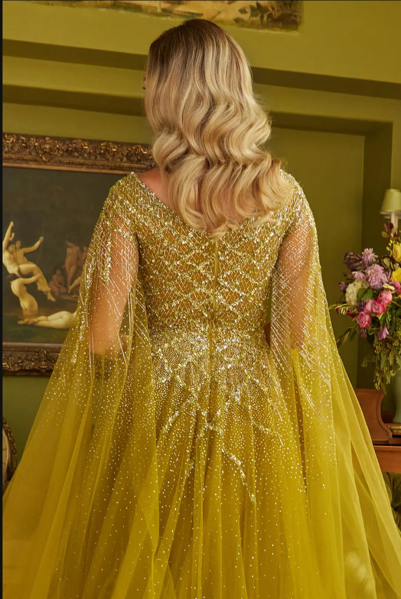 Feel glamorous in this bead, jewel, and sequin adorned dress. GL3606 GLS BY GLORIA