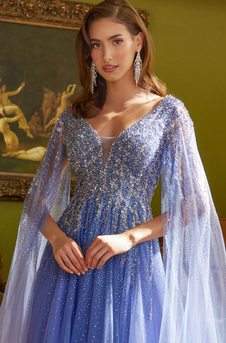 Feel glamorous in this bead, jewel, and sequin adorned dress. GL3606 GLS BY GLORIA