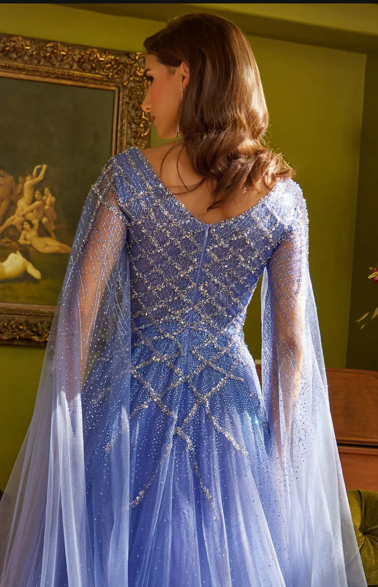 Feel glamorous in this bead, jewel, and sequin adorned dress. GL3606 GLS BY GLORIA