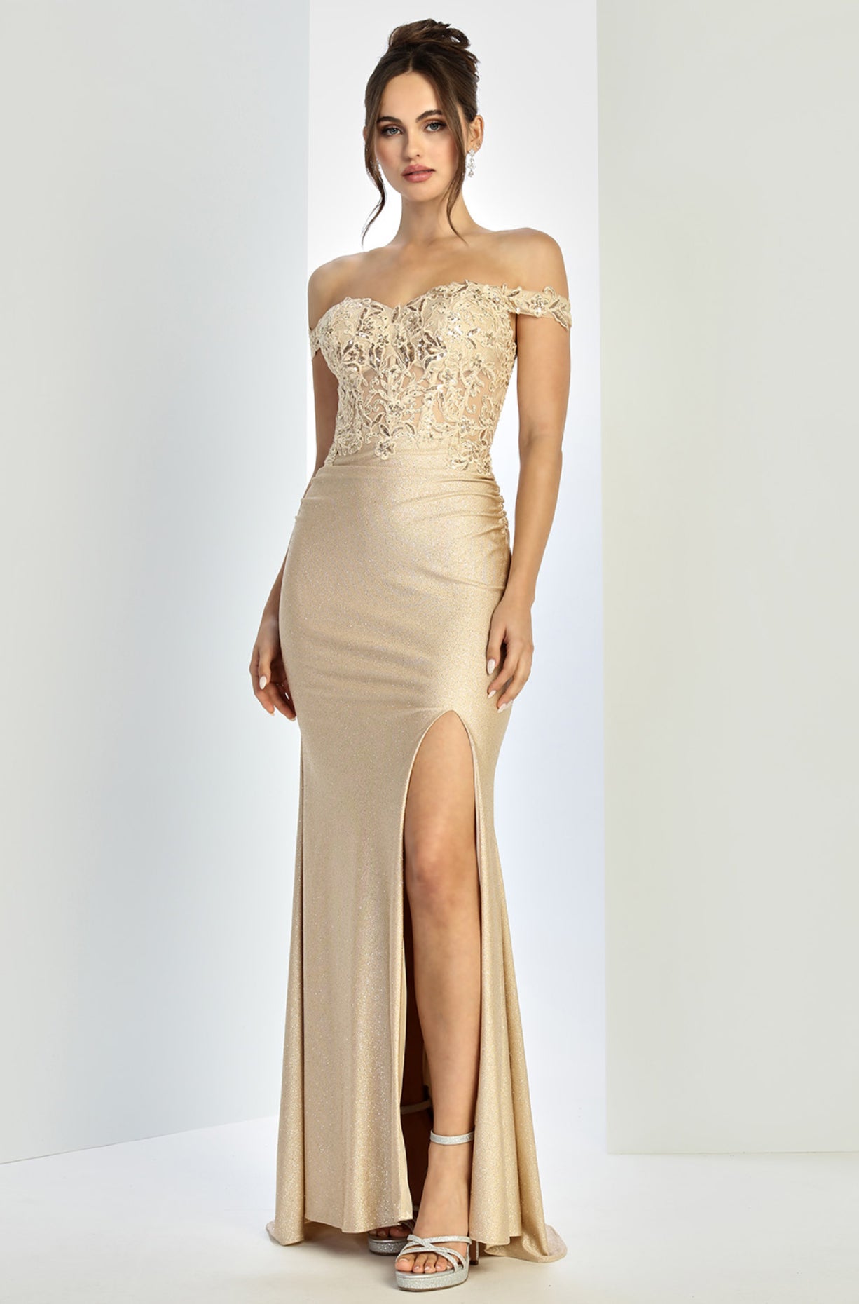 Off shoulder sparkly dress fitter. 3189 BY ADORA DESIGN