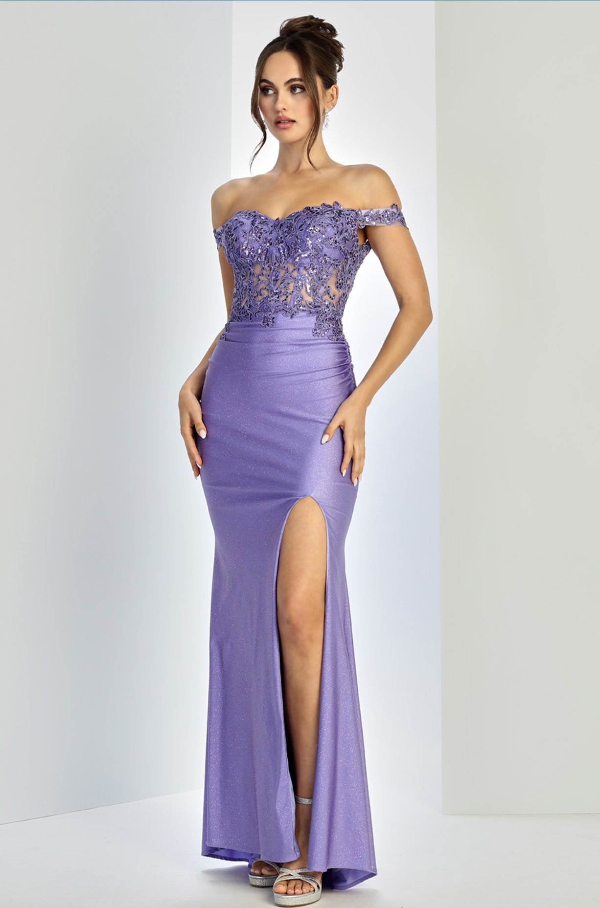 Off shoulder sparkly dress fitter. 3189 BY ADORA DESIGN