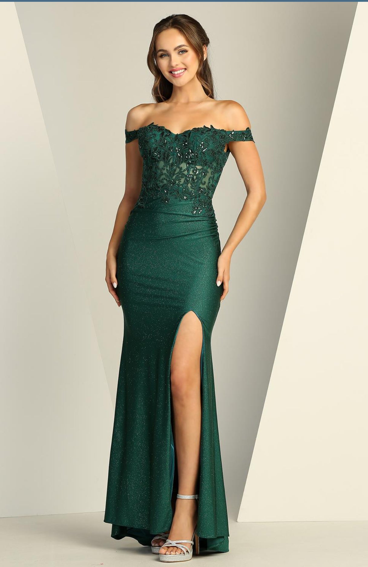 Off shoulder sparkly dress fitter. 3189 BY ADORA DESIGN