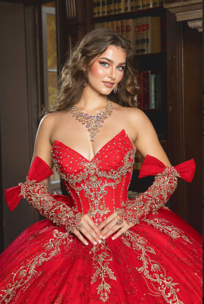 Dazzling Quince: Removable Gloves, Train & Bow. PQ1099 BY BELLA COUTURE