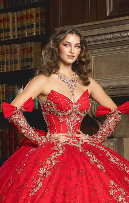 Dazzling Quince: Removable Gloves, Train & Bow. PQ1099 BY BELLA COUTURE