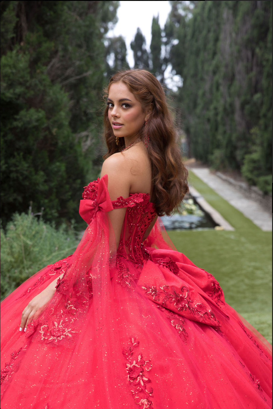 Red Quince Dress with Drape. PQ1098 BY BELLA COUTURE