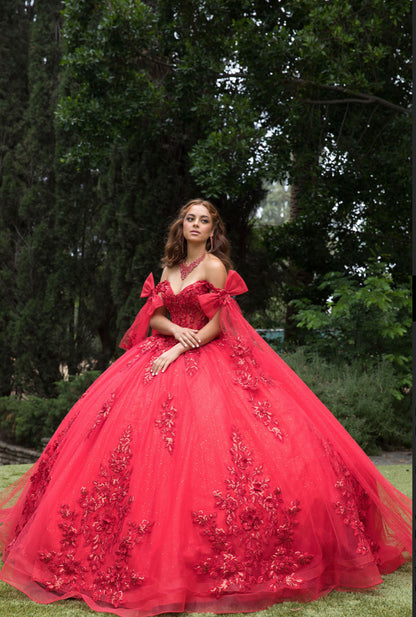 Red Quince Dress with Drape. PQ1098 BY BELLA COUTURE