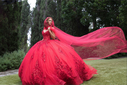Red Quince Dress with Drape. PQ1098 BY BELLA COUTURE