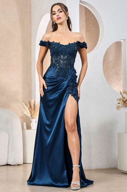 Fitted satin dress with beautiful embellished. 3199 by ADORA DISIGN