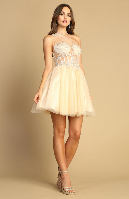 See-through corset, one strap dress. 1040 BY ADORA DESIGN