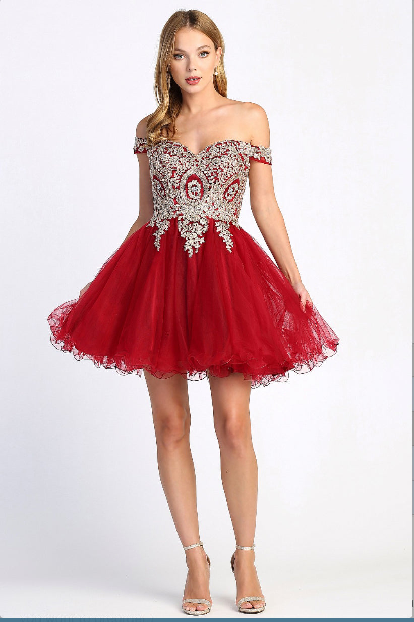 Short Applique Ruffled Homecoming  Dress 1024 BY ADORA DESIGN