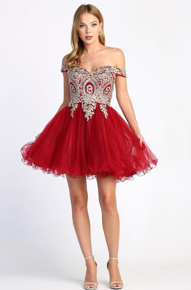 Short Applique Ruffled Homecoming  Dress 1024 BY ADORA DESIGN