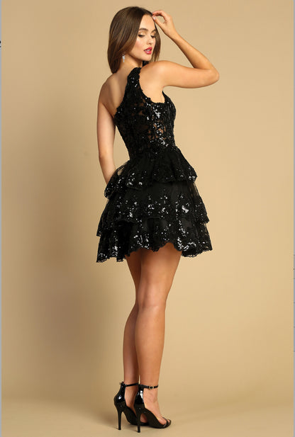 Sequin ruffles homecoming dress. 1044 BY ADORA DESIGN