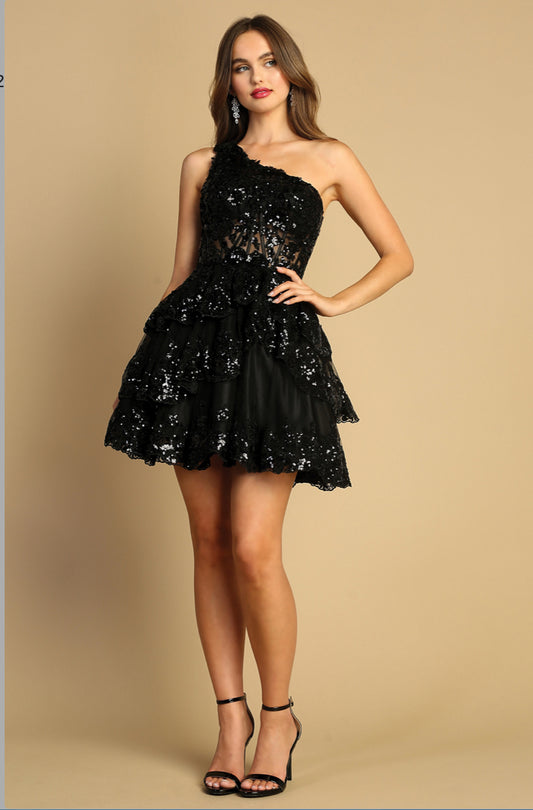 Sequin ruffles homecoming dress. 1044 BY ADORA DESIGN