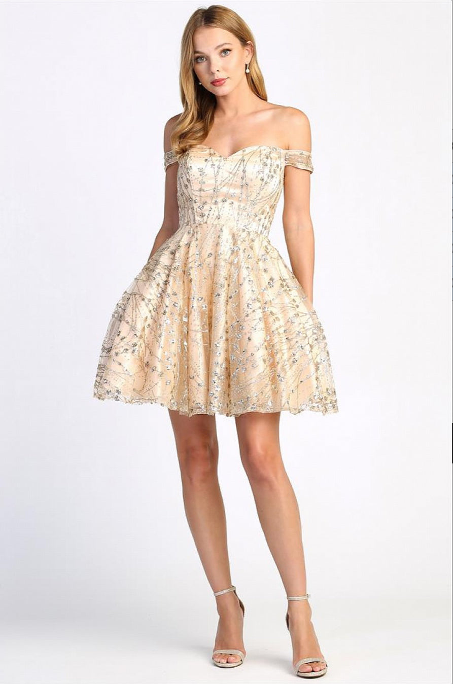 Glitter Mesh Short Dress Show off your beautiful shoulders. 1023 BY ADORA DESIGN