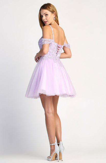 Beaded stones with a Corset, Off the Shoulder, A-Line Short Dress. 1006 BY ADORA DESIGN