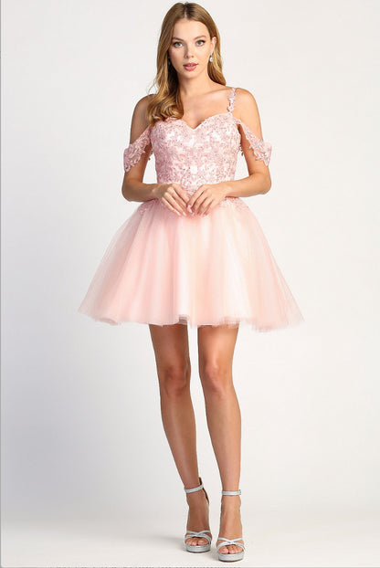 Beaded stones with a Corset, Off the Shoulder, A-Line Short Dress. 1006 BY ADORA DESIGN