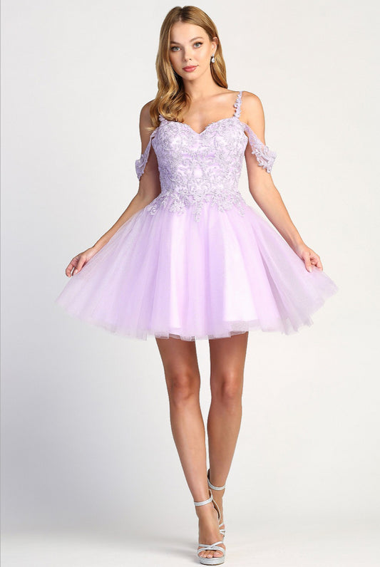 Beaded stones with a Corset, Off the Shoulder, A-Line Short Dress. 1006 BY ADORA DESIGN