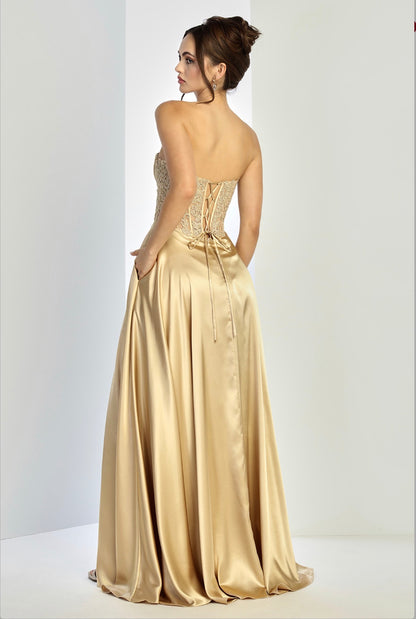 Satin dress see through corset and beading  . 3254 BY ADORA DESIGN