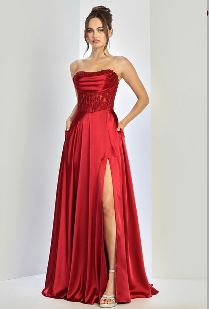 Satin dress see through corset and beading  . 3254 BY ADORA DESIGN