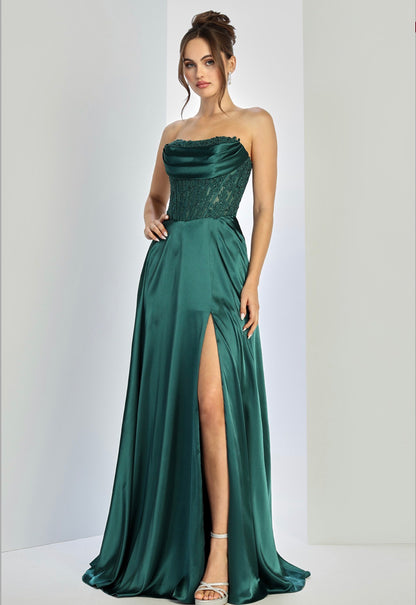Satin dress see through corset and beading  . 3254 BY ADORA DESIGN
