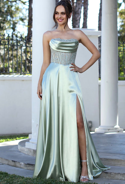 Satin dress see through corset and beading  . 3254 BY ADORA DESIGN