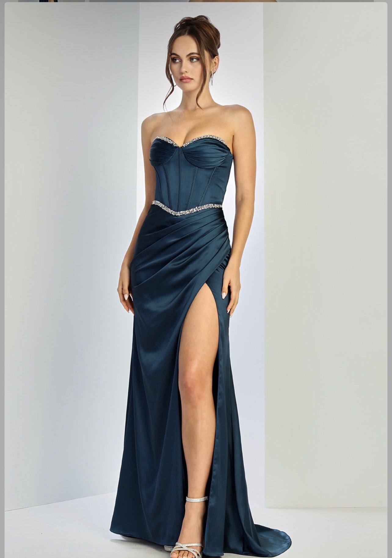 Satin mermaid strapless dress with gems. 3243 by ADORA DESIGN
