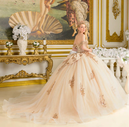 embellished off-the-shoulder straps that frame a flattering V-neckline corset bodice.  Gl3816 Y ELIZABETH K