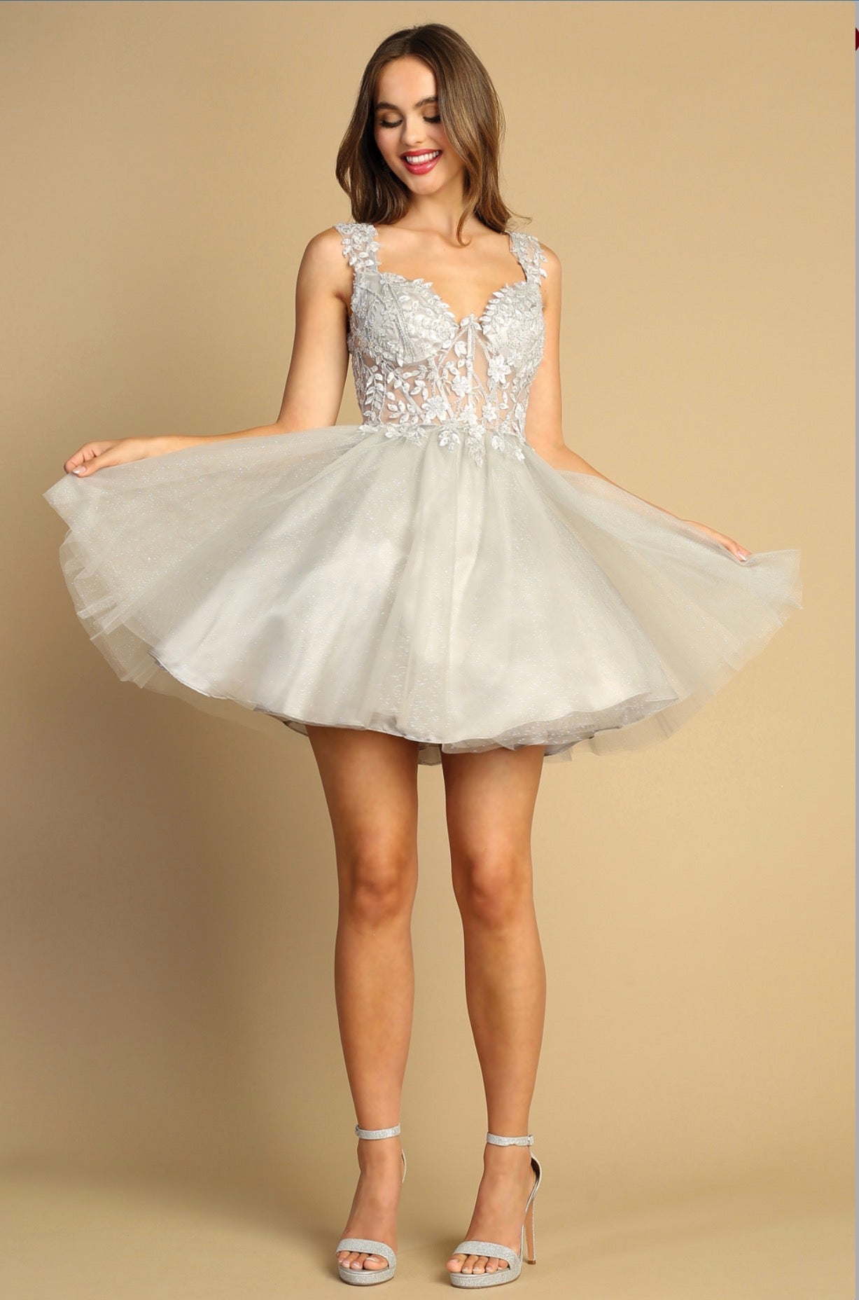 Beaded Embellishments, A-Line Short Dress . 1045 by ADORA DESIGN