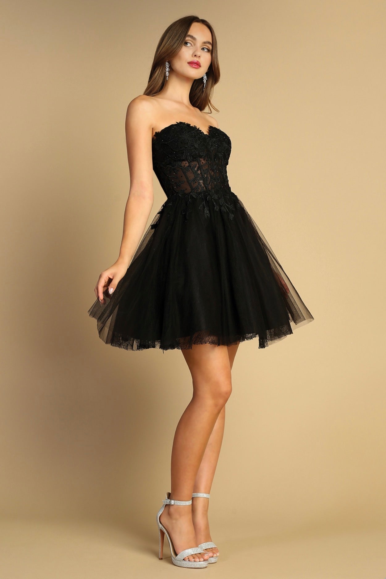 Mesh Skirt Sheer Bodice sequin Embellishment. 1047 by ADORA DESIGN