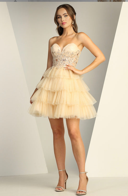 Pleated Mesh Skirt Sheer Bodice sequin Embellishment. 1062 by ADORA DESIGN