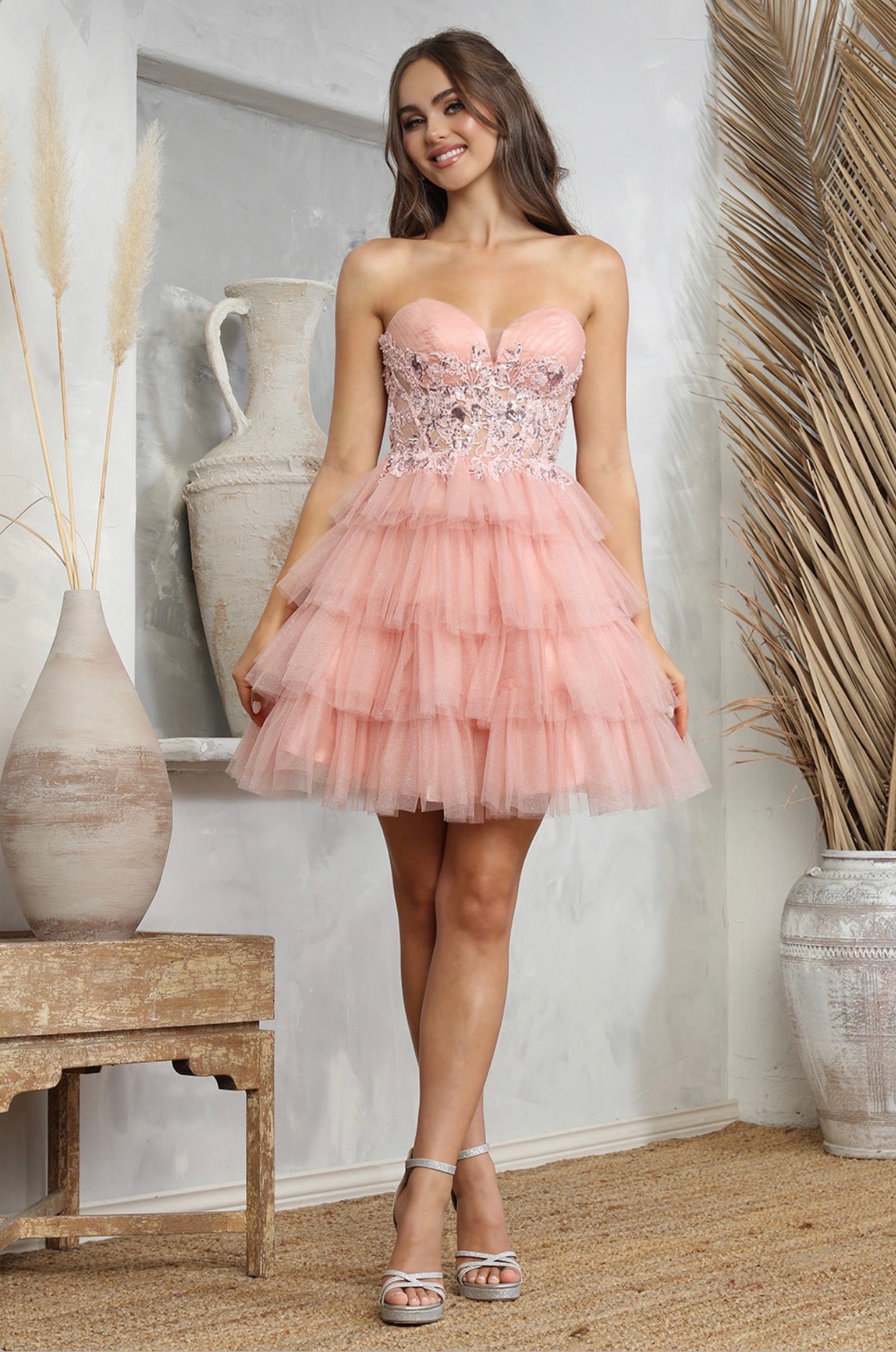Pleated Mesh Skirt Sheer Bodice sequin Embellishment. 1062 by ADORA DESIGN