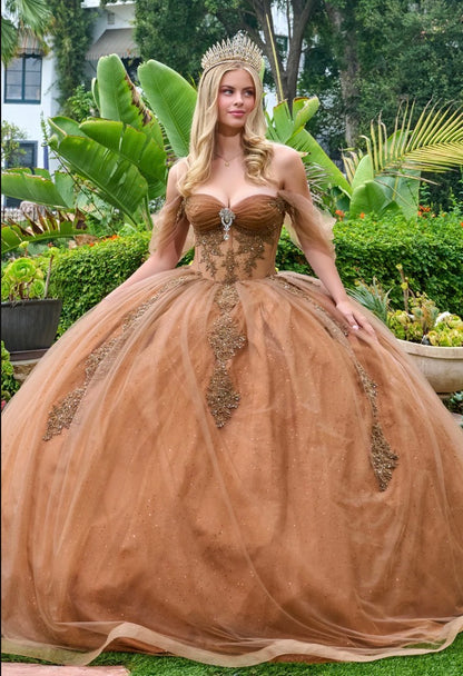 Sheer Bodice Lace Embellished Glitter Mesh Sweetheart Quinceanera Dres by GL3502 GLS by Gloria