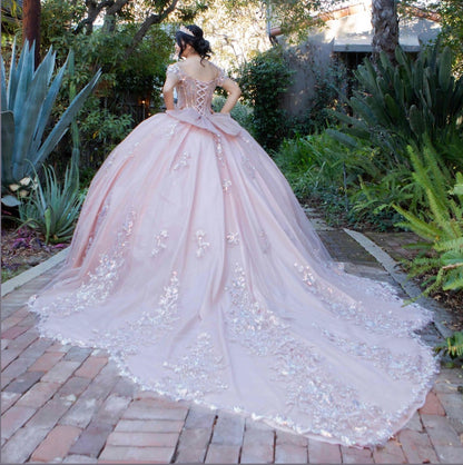 embellished off-the-shoulder straps that frame a flattering V-neckline corset bodice.8370J BY CINDERELLA COUTURE