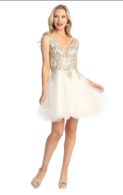 Floral gold Applique Dress. 6237L by LET´S CORP