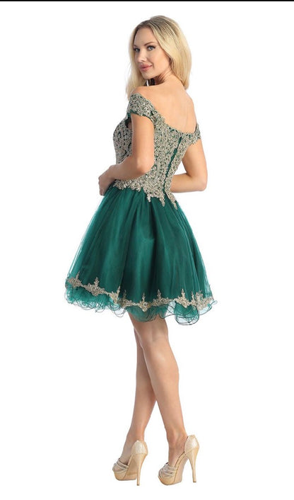 Floral gold Applique Dress. 6257L BY LET´S CORP