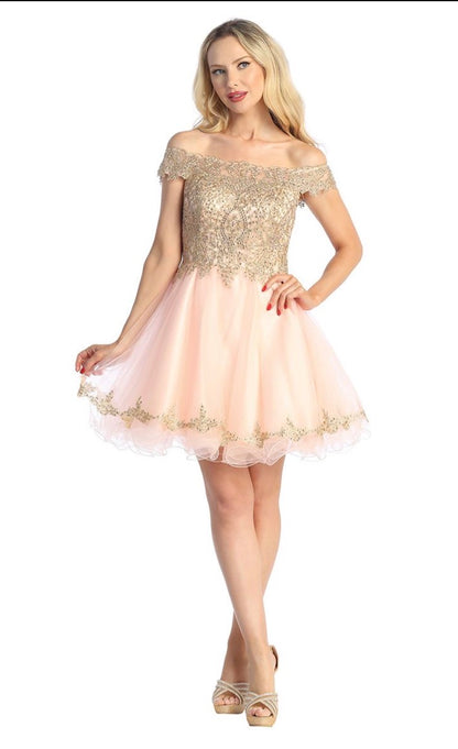 Floral gold Applique Dress. 6257L BY LET´S CORP